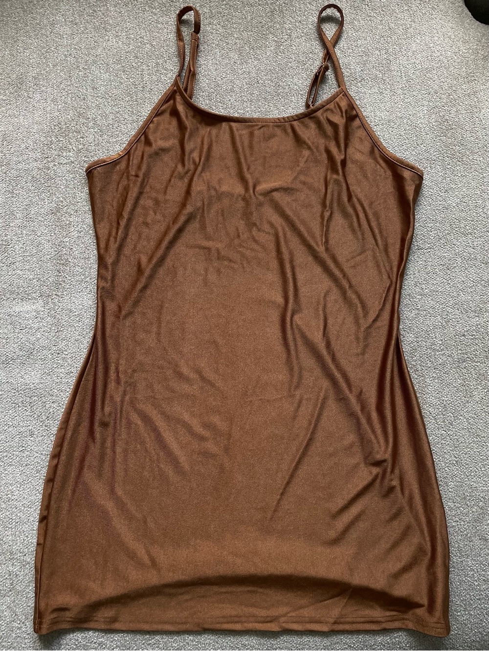 Sleek Brown Slip Dress with Spaghetti Straps